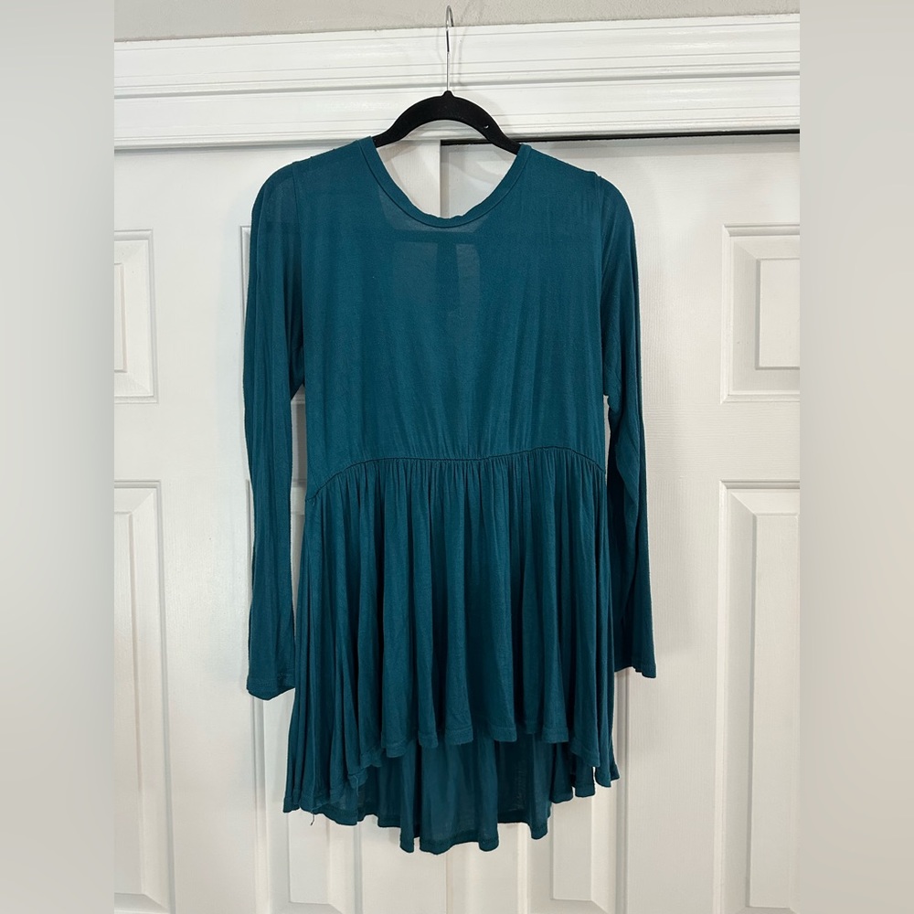 Dark green open back shirt. Empire waist